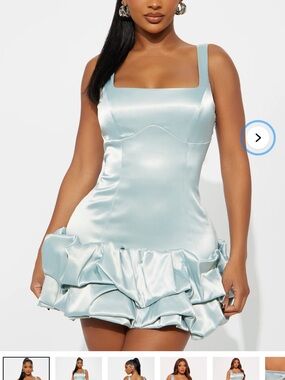 Fashion Nova Pale Blue Satin Ruffle Hem Mini Dress
